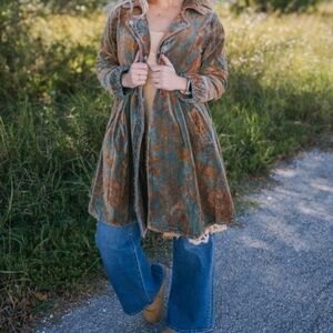 Paper Lace Women's Vintage Velvet Ruching  Jacket, in Green and Brown